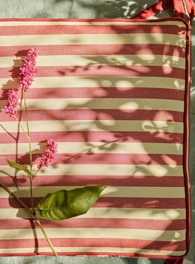 Sorrel Garden Bistro Chair Cushion, Fine Red Awning Stripe